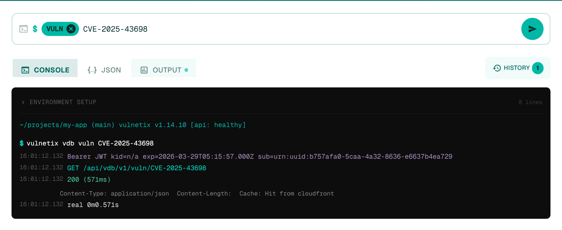 Vulnetix VDB Search — querying CVE-2025-43698
